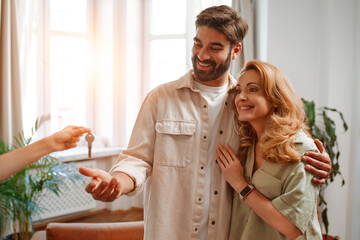 Couple with dog at home