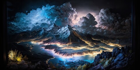 Wall Mural - night landscape view from sky beautiful night sky stars dark majestic. generative ai aig15.