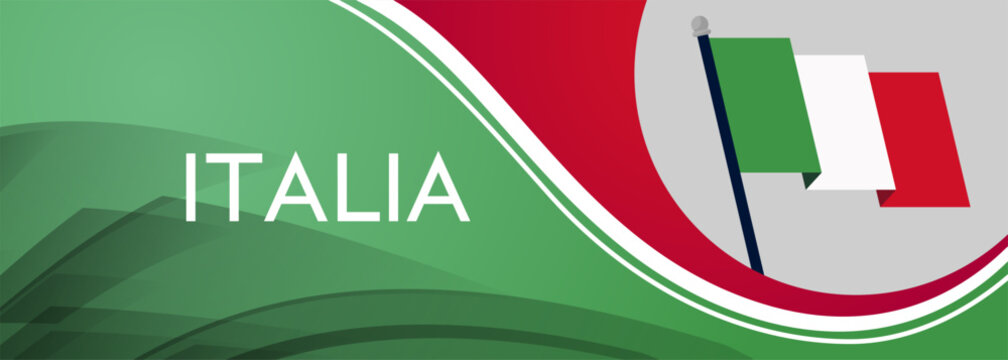 Italia national day banner design. Italian flag theme graphic art web background. Abstract celebration decoration, red white green color. Italy flag spiral wave ribbon vector illustration