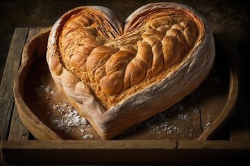 Sticker - heart-shaped loaf of bread, with crackling crust and chewy interior, created with generative ai
