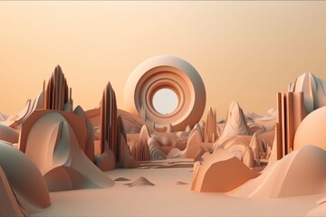 Poster - abstract 3d landscape with geometric shapes and structures providing the backdrop, created with generative ai