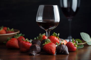 Poster - chocolate-covered strawberries with white wine, created with generative ai