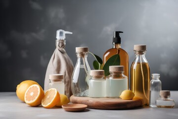 Wall Mural - a variety of homemade cleaning products, including sprays, soaps, and wipes, created with generative ai