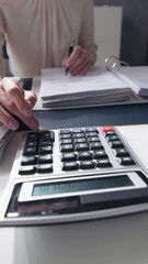 Poster - Tax Accountant Woman Calculating Corporate Expenses