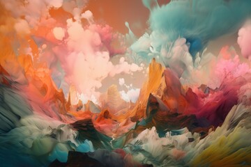 Wall Mural - abstract and surreal landscape with floating clouds and otherworldly colors, created with generative