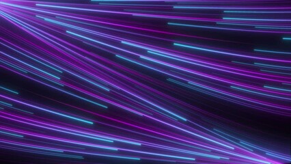 Fototapete - Abstract technology diagonal flickering moving opposite directions on blue and purple neon lines. 3d animation. Seamless looping