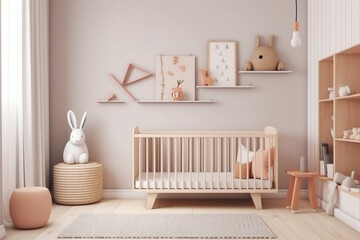 Wall Mural - Modern minimalist nursery room, Baby room interior, Light colours, Scandinavian style