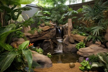 Wall Mural - exotic pet habitat with flowing water feature, providing both beauty and tranquility, created with generative ai