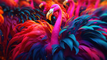 Dreamy Wallpaper With Pink Flamingos. AI