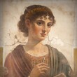 Fresco portrait of woman from Pompei ruins, ancient Rome, Italy, Generative AI