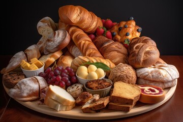 Poster - plate of breads, with each different variety and shape, created with generative ai