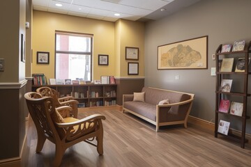 Wall Mural - waiting room with cozy reading nook and magazines for visitors to enjoy, created with generative ai