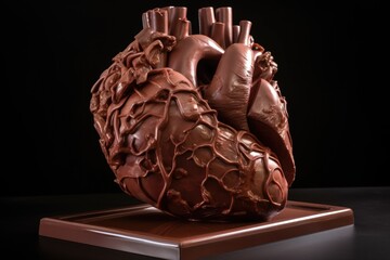 Canvas Print - chocolate sculpture of human heart, with each shape and detail carefully crafted, created with generative ai