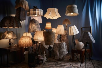 Wall Mural - creative lighting setup with a variety of lampshades, creating different looks, created with generative ai