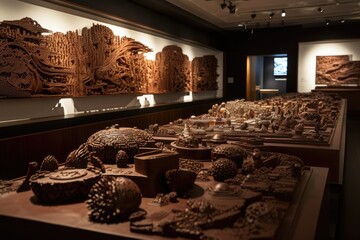 Wall Mural - modern art gallery with display of intricate, edible chocolate sculptures, created with generative ai