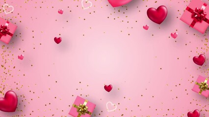 Wall Mural - Happy valentine's day heart cartoon scene motion seamless loop background video