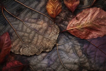 Canvas Print - series of close-ups, showing the intricate details and textures of fallen leaves, created with generative ai