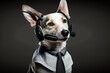 ai generated Illustration of A dog in a business suit  wearing headset answering calls
