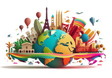 Concept Image, The Concept Of Traveling Around The World In Colorful Colors.