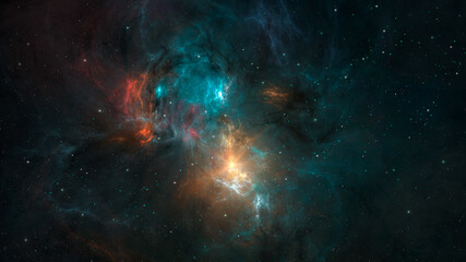 Wall Mural - space background. colorful blue and orange nebula with star field. digital painting
