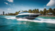 Luxury speed yacht near tropical island in Miami, Generative AI