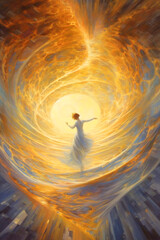 Wall Mural - Silhouetted dancer dancing in a whirlpool of ethereal energy. Generative ai.