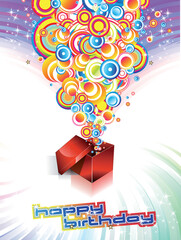 Poster - Happy Birthday Colorful Background with Abstract Flower and Fantasy Elements