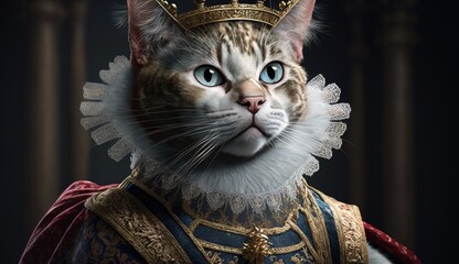 Cat as Queen Elizabeth character. Generative AI.