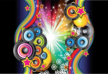 Sticker - Colorful Rainbow Abstract Music Background for Disco flyers