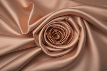 A closeup of a rose in flowing satin, Behance. Golden silk background.