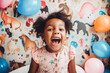 © Trinette Reed - Portrait of adorable Black little girl in her room smiling. Generative AI.