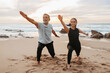 © Prostock-studio - Smiling mature european woman and man in sportswear practice yoga, meditate, enjoy workout together
