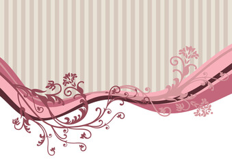 Poster - Pink vector flowers on striped background with space for your text