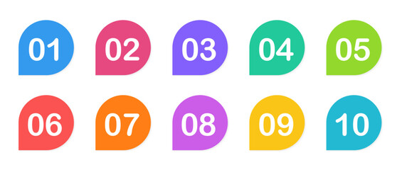 Poster - Bullet points, info markers. Triangle icon arrow set. Number Flags 1 to 10 Flat design isolated vector. Vector illustration