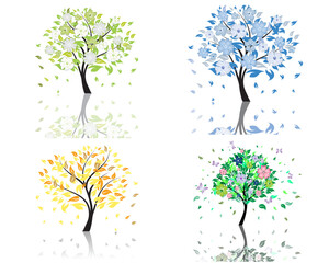 Sticker - Set of beautiful summer tree with blossom flowers