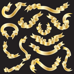 Poster - Golden vector ribbons set. Collection of vector temlates