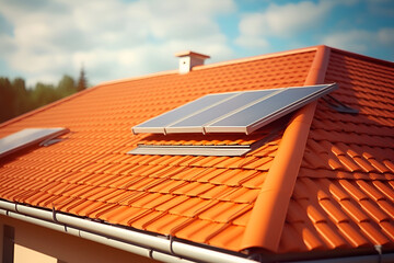 Wall Mural - solar panels on the red roof of a house .alternative energy sources.generated by ai Generative AI