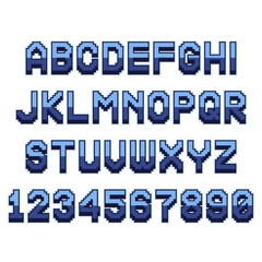 Pixel font. Retro alphabet for computer games, web sites. Vector letters and numbers.