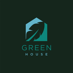 Wall Mural - Green house logo design element vector with unique shape