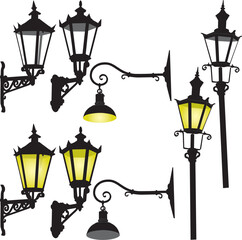 Sticker - Retro street lamp and lattern vector illustration collection