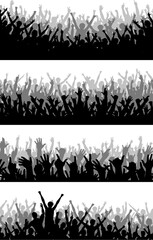 Fototapete - Set of editable vector silhouettes of cheering crowds