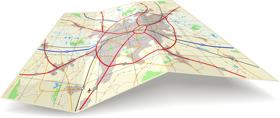 Poster - Detailed editable vector folding map with no names