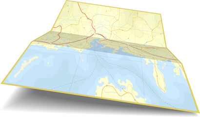 Poster - Generic editable vector illustration of a folding coastline map