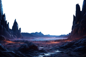 barren landscape at night, alien planet. Transparent PNG 