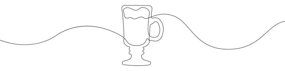 Poster - Coffee glass line continuous drawing vector. One line A glass for hot drinks vector background. Latte glass icon. Continuous outline of a Cup of coffee. 