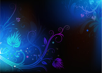 Wall Mural - Vector illustration of futuristic background made of blue shiny floral elements