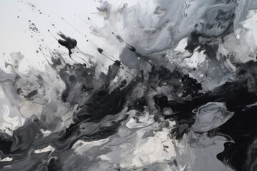 Wall Mural - Abstract grey background with splashes of white and black paint, Generative ai