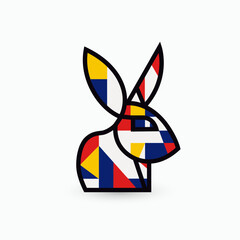 Poster - Colorful Easter bunny logo with a modern and distinctive design. Perfect for businesses seeking a memorable and versatile brand. Geometric and De Stijl-inspired art adds a trendy touch. Vector logo