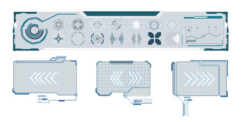 Poster - Set of modern frames, callouts for user menu interface elements in futuristic style. Game futuristic digital display, hud tech future frame. Information box bars, modern digital frame layout template
