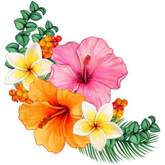 Wall Mural - Watercolor tropical flower corner